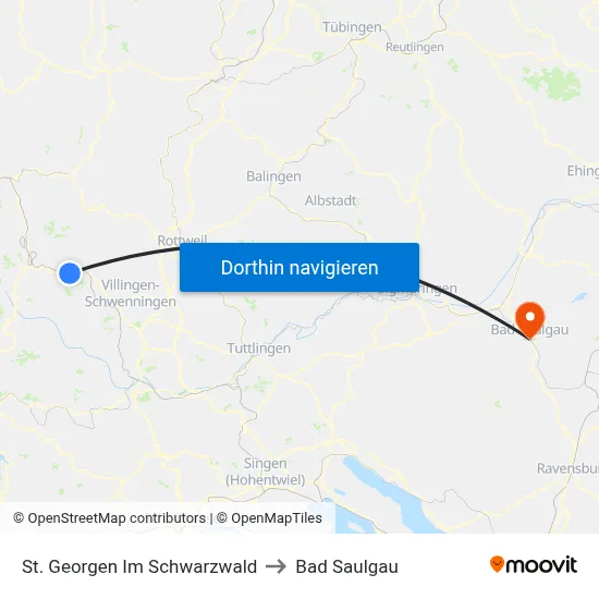 St. Georgen Im Schwarzwald to Bad Saulgau map