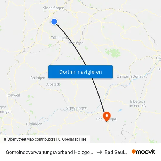 Gemeindeverwaltungsverband Holzgerlingen to Bad Saulgau map