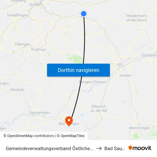 Gemeindeverwaltungsverband Östlicher Schurwald to Bad Saulgau map