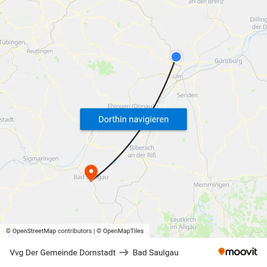 Vvg Der Gemeinde Dornstadt to Bad Saulgau map