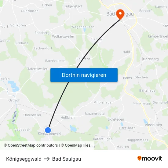 Königseggwald to Bad Saulgau map
