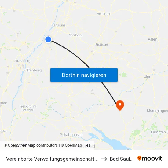 Vereinbarte Verwaltungsgemeinschaft Rastatt to Bad Saulgau map