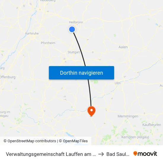 Verwaltungsgemeinschaft Lauffen am Neckar to Bad Saulgau map