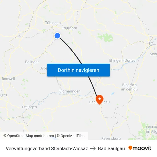 Verwaltungsverband Steinlach-Wiesaz to Bad Saulgau map
