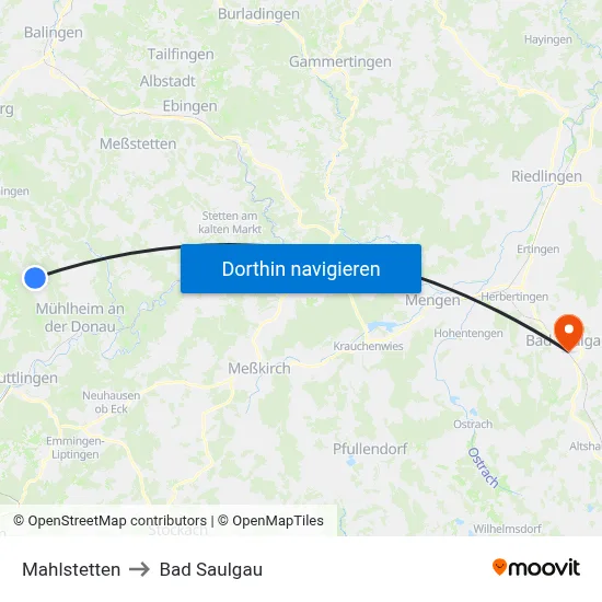 Mahlstetten to Bad Saulgau map