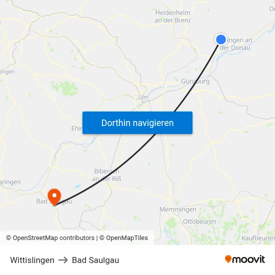 Wittislingen to Bad Saulgau map