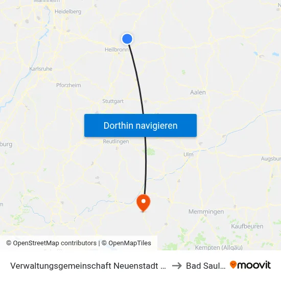 Verwaltungsgemeinschaft Neuenstadt am Kocher to Bad Saulgau map