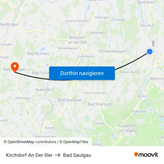 Kirchdorf An Der Iller to Bad Saulgau map