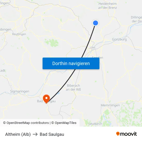 Altheim (Alb) to Bad Saulgau map