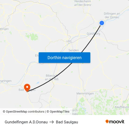 Gundelfingen A.D.Donau to Bad Saulgau map