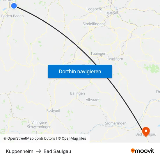 Kuppenheim to Bad Saulgau map
