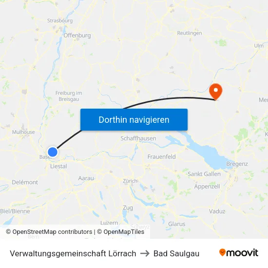 Verwaltungsgemeinschaft Lörrach to Bad Saulgau map