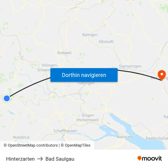 Hinterzarten to Bad Saulgau map