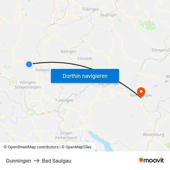Dunningen to Bad Saulgau map