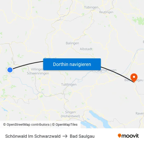 Schönwald Im Schwarzwald to Bad Saulgau map