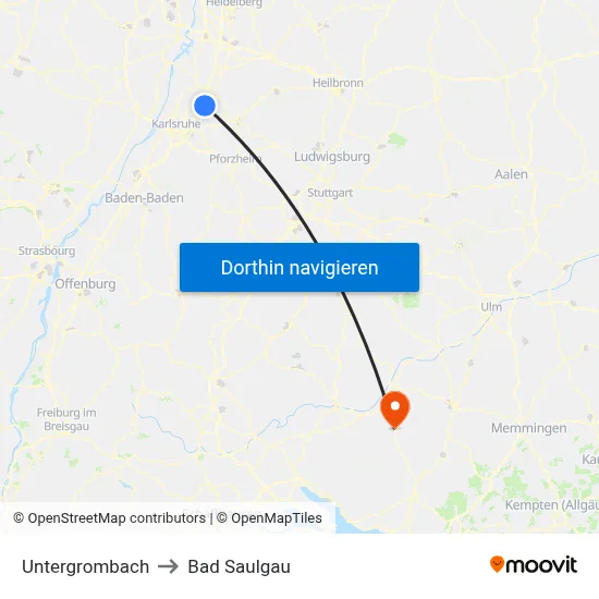 Untergrombach to Bad Saulgau map