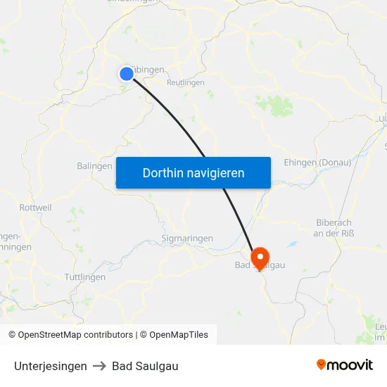 Unterjesingen to Bad Saulgau map