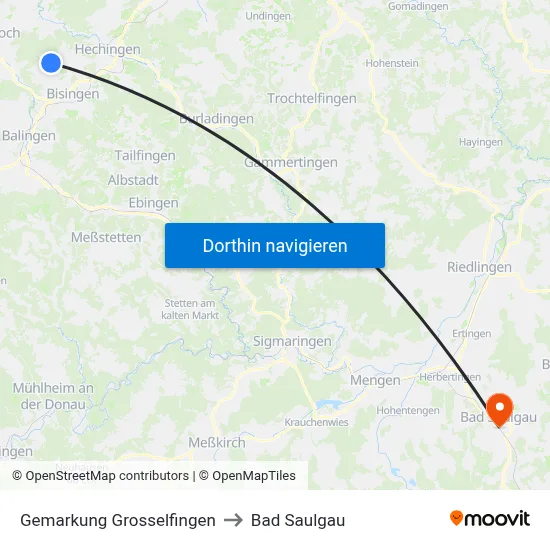 Gemarkung Grosselfingen to Bad Saulgau map