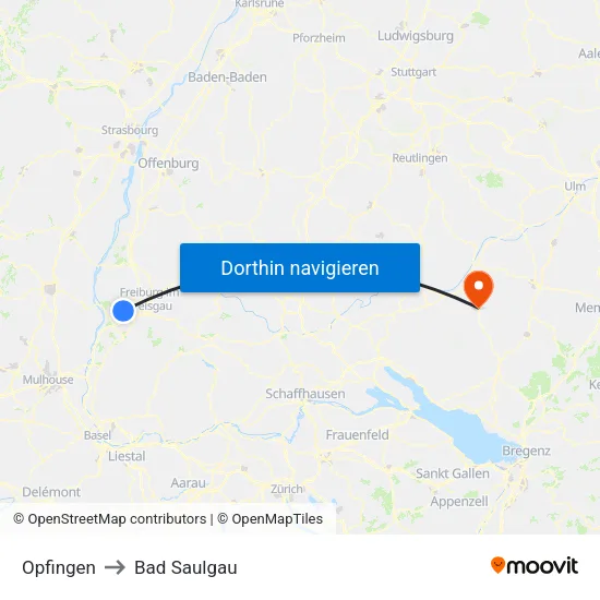 Opfingen to Bad Saulgau map