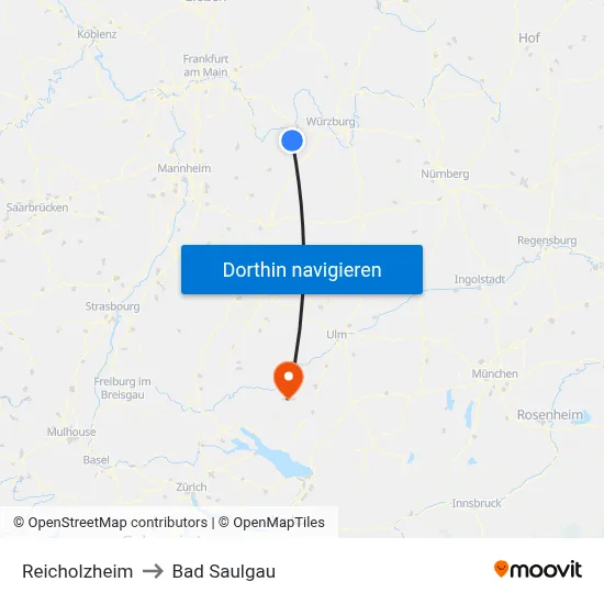 Reicholzheim to Bad Saulgau map