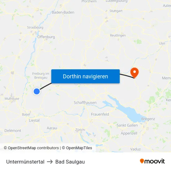 Untermünstertal to Bad Saulgau map