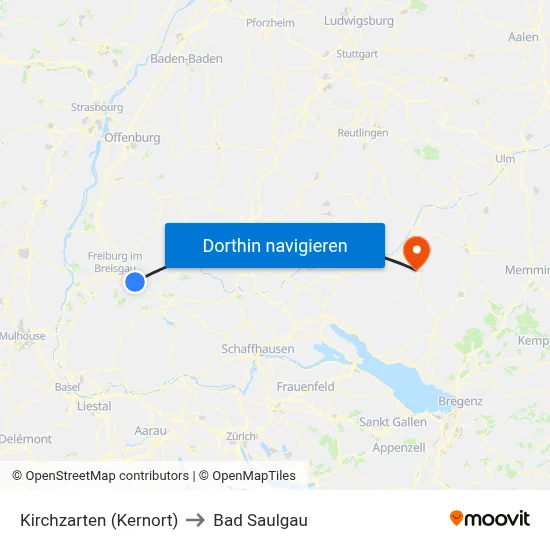 Kirchzarten (Kernort) to Bad Saulgau map
