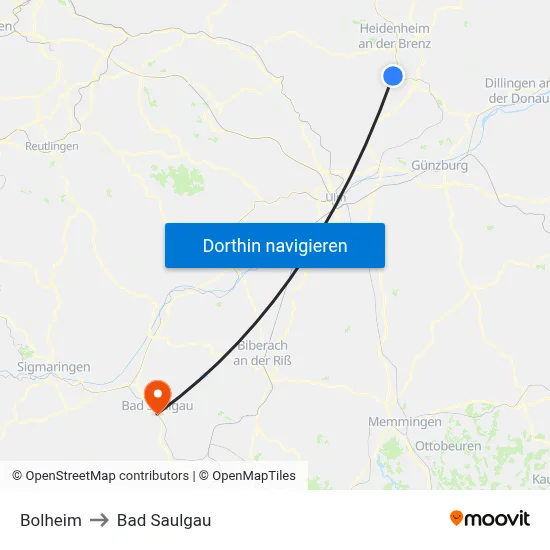 Bolheim to Bad Saulgau map