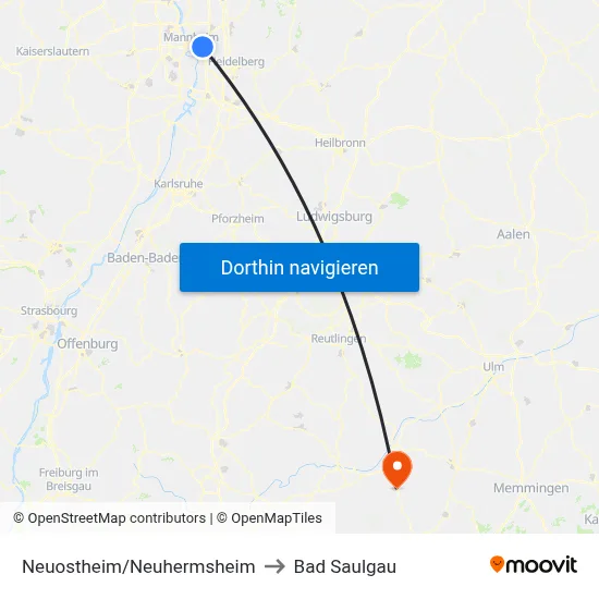 Neuostheim/Neuhermsheim to Bad Saulgau map