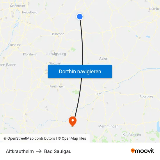 Altkrautheim to Bad Saulgau map