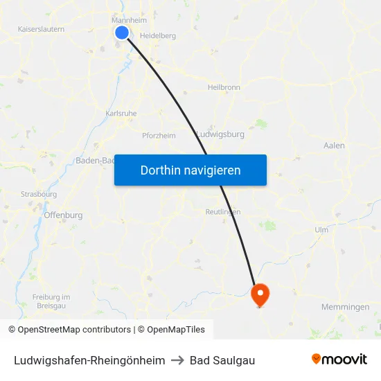 Ludwigshafen-Rheingönheim to Bad Saulgau map
