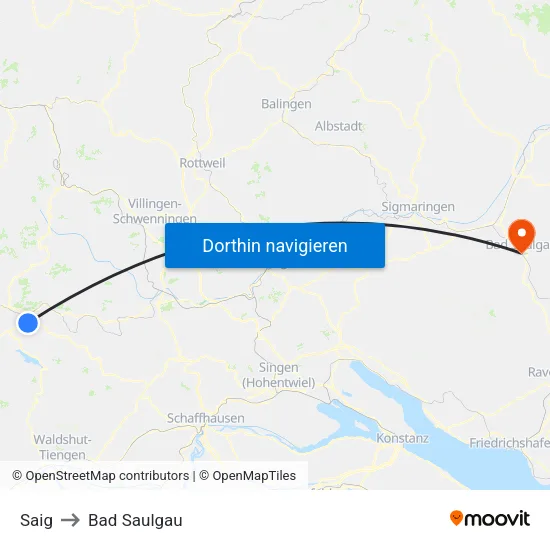 Saig to Bad Saulgau map