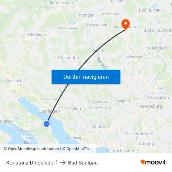 Konstanz-Dingelsdorf to Bad Saulgau map