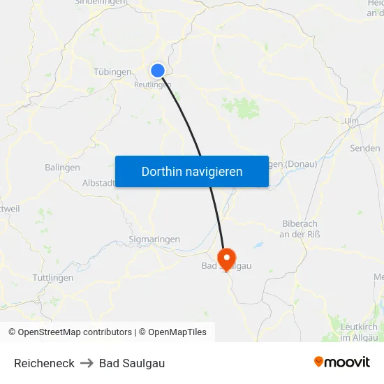 Reicheneck to Bad Saulgau map