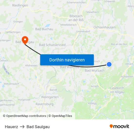 Hauerz to Bad Saulgau map