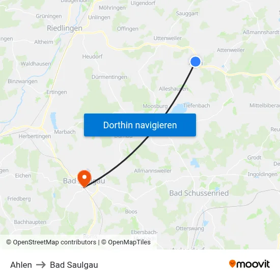 Ahlen to Bad Saulgau map