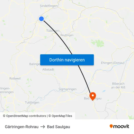 Gärtringen-Rohrau to Bad Saulgau map