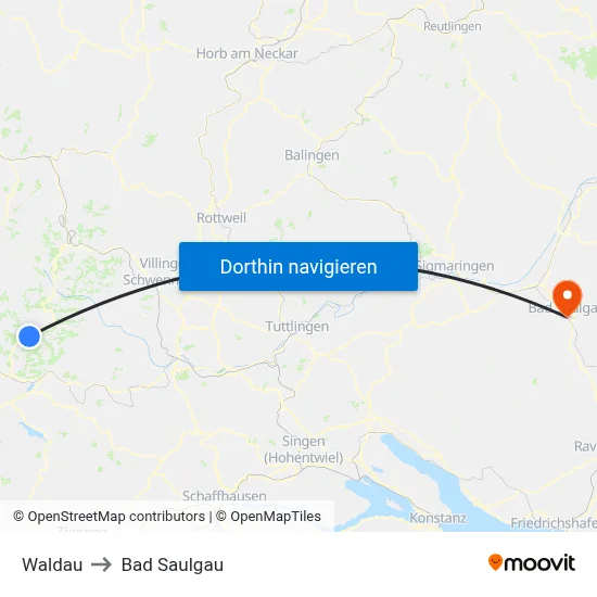 Waldau to Bad Saulgau map