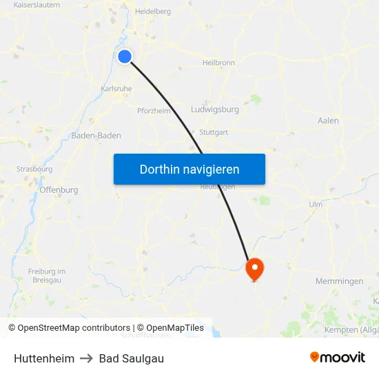 Huttenheim to Bad Saulgau map