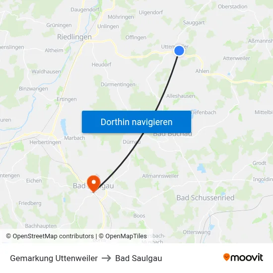 Gemarkung Uttenweiler to Bad Saulgau map