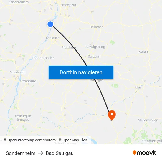 Sondernheim to Bad Saulgau map
