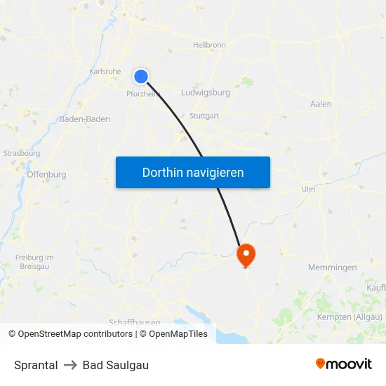 Sprantal to Bad Saulgau map
