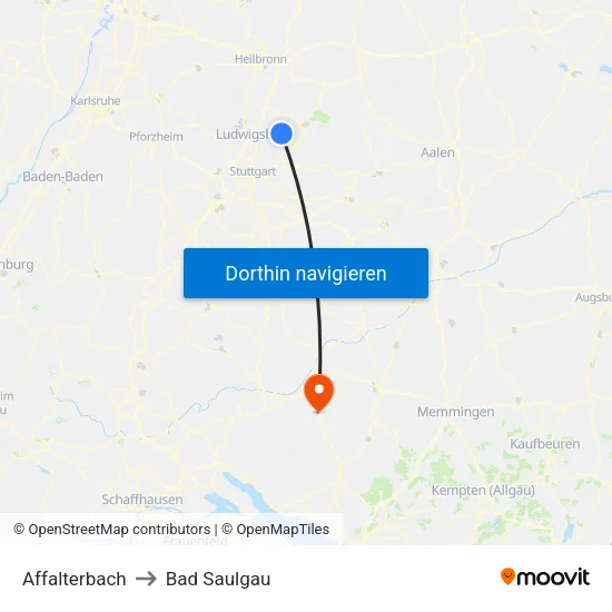 Affalterbach to Bad Saulgau map