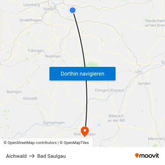 Aichwald to Bad Saulgau map
