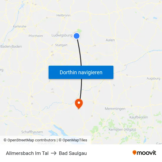Allmersbach Im Tal to Bad Saulgau map