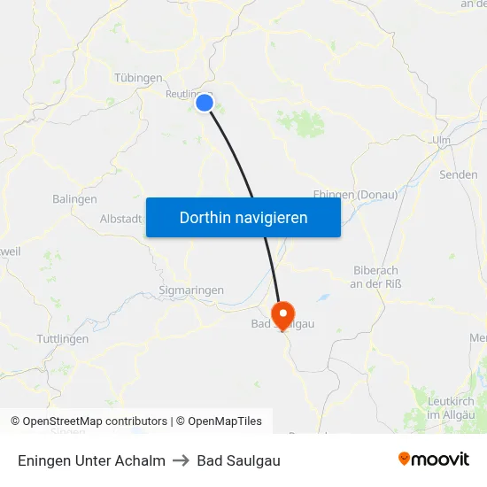 Eningen Unter Achalm to Bad Saulgau map