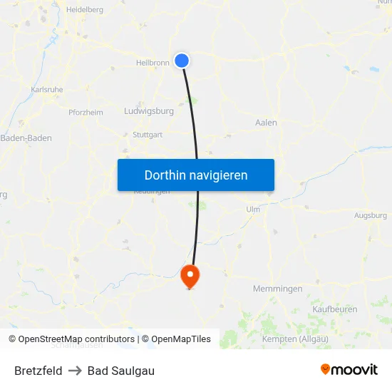 Bretzfeld to Bad Saulgau map