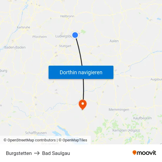 Burgstetten to Bad Saulgau map