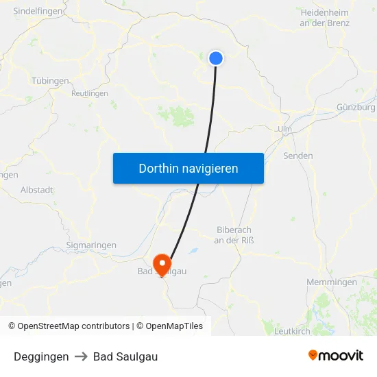 Deggingen to Bad Saulgau map
