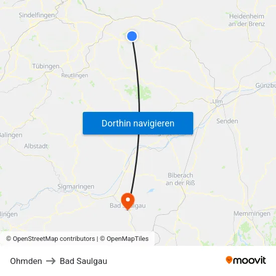 Ohmden to Bad Saulgau map