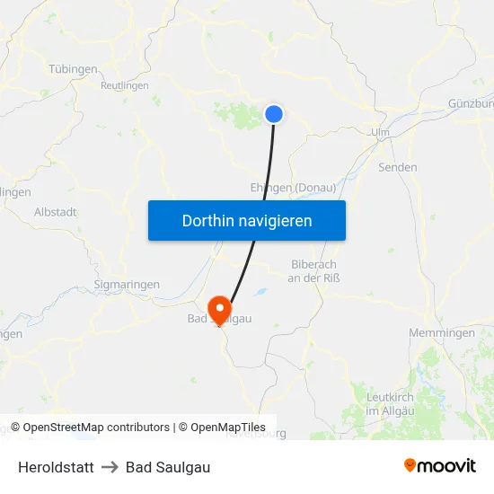 Heroldstatt to Bad Saulgau map